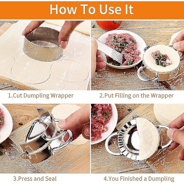8 st Dumpling Maker Set Rostfritt Stål Dumpling Press Formar Dumpling Skin Cutter Fyllningssked Mjölring Cutter Kök Tillbehör