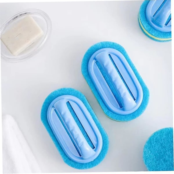 Rengjøringssvampbørste med håndtak Badekar Flisskrubbesvamp for baderomskjøkken (2 stk, blå)