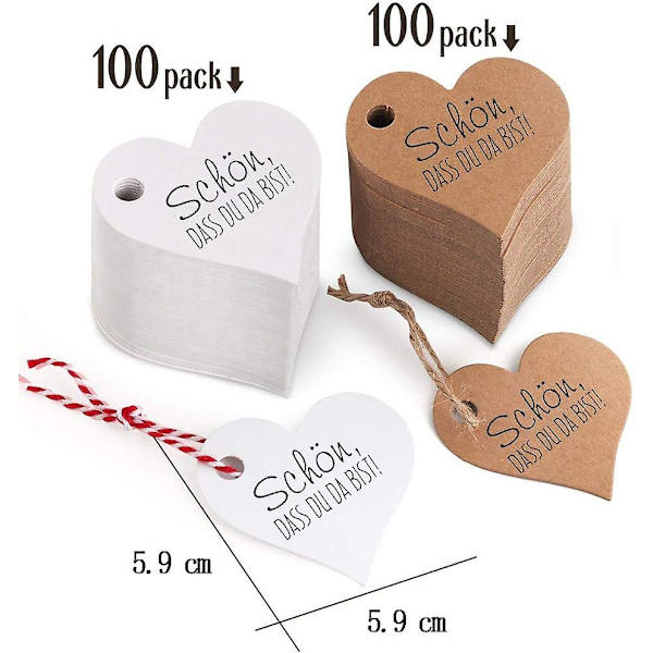 Valentine's Day gaveetiketter 200 stykker, hvite og skinn Valentine's Day har hjerteformede stiler