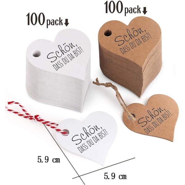 Valentine's Day gavemærker 200 stk., hvide og læder Valentine's Day har hjerteformede stilarter