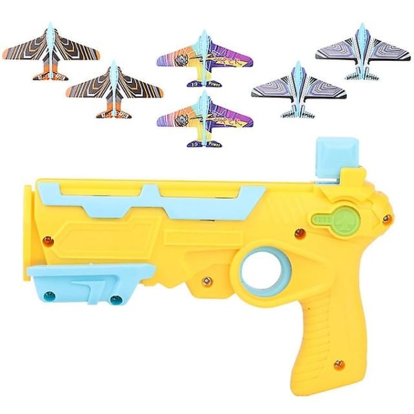 Flyavskytningsrampe boblekatapult med 6 småfly morsomme leketøy for barn (gul)