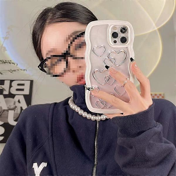 Söt Metall Hjärta Lockigt Vågmönster Transparent Mjukt iPhone-skal (Vit, iPhone 13 Pro Max)