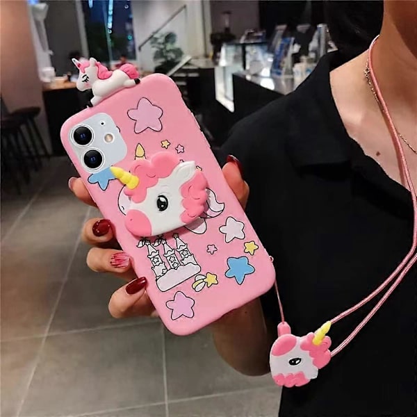 (Se titeln för telefonfodralmodellen) Enhörningsfodral för iPhone 11promax, 3D tecknad design söt elastiskt stativ skyddande fodral, telefonfodral med