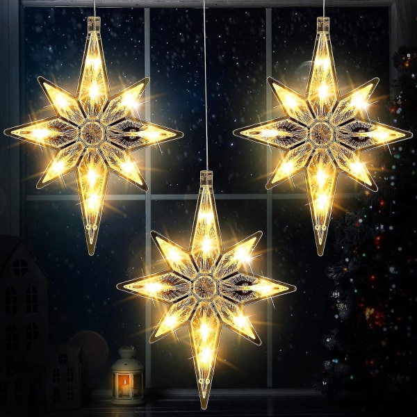 10,6 tommer Bethlehem julelys plastik oplyst led silhuet store hængende stjerner