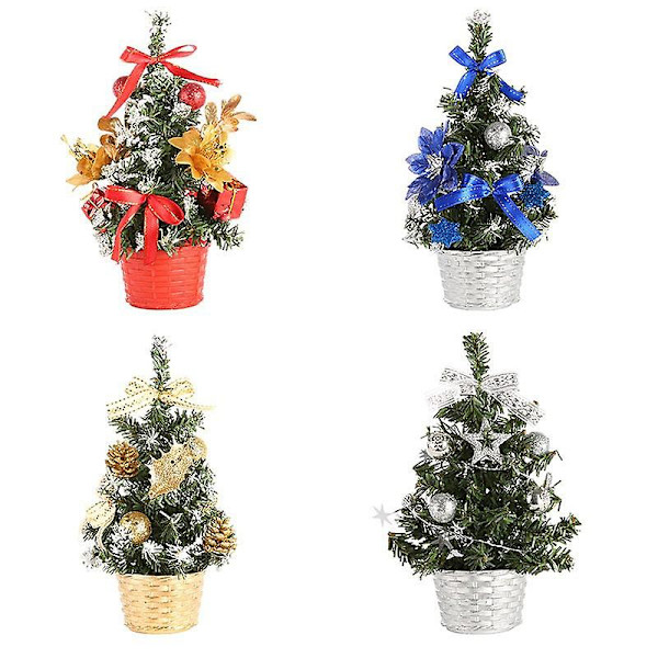 Miniatyrjulkträd med prydnader, 4 stycken