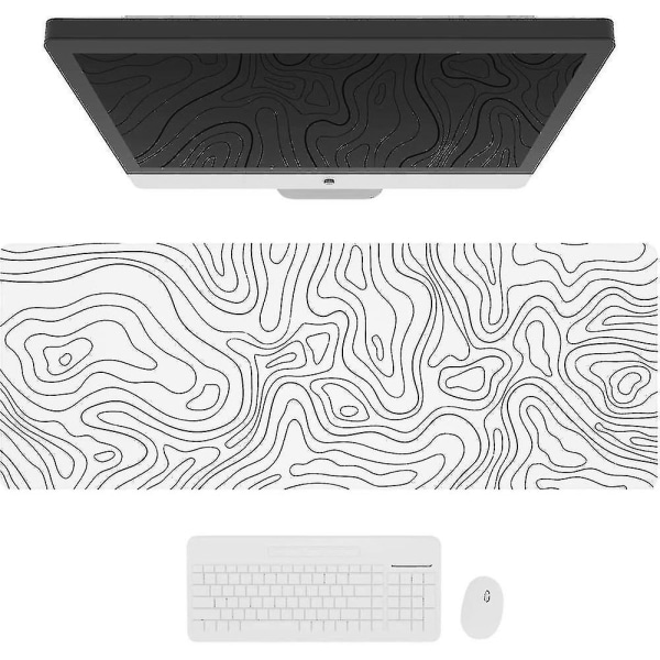 Stor gaming musemåtte med syede kanter, minimalistisk topografisk kort bordmåtte, forlænget Xl musemåtte med anti-slip base, cool bordpude til tastatur