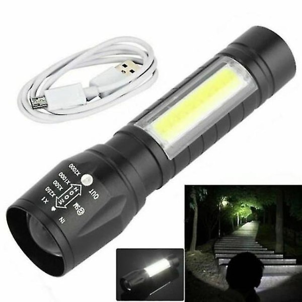 Lommelykt Strong Light Oppladbar Zoom Giant Bright Xenon Special Forces Home Outdoor Portable Led Luminous Lommelykt（B）