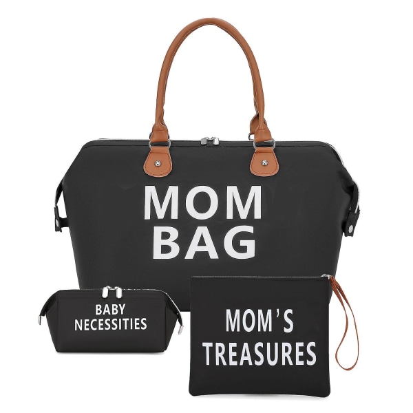 3 st handväskor, plånböcker och bagage med stor kapacitet>Vattentäta och slitstarka mamma- och baby för kvinnor>Mammaväskor（svarta）