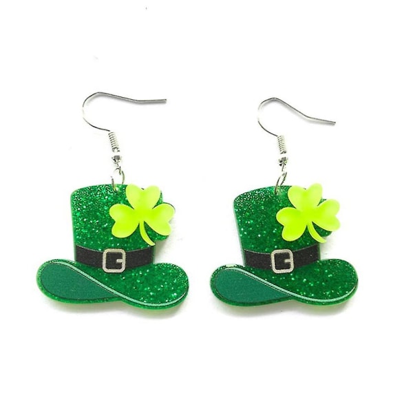 St. Patrick's Day Shamrock Hat Øredobber Irsk Grønn Lucky Long Dangle Øredobber Festrekvisita favoriserer