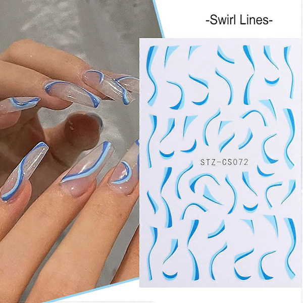 7 Ark Balletbanderoll Drömmande Linjer Nagelkonst Dekaler, 3D Självhäftande Virvel Linje Kotryck Hud Nageldesign Nagel Dekaler för Kvinnor DIY Enkel Akryl