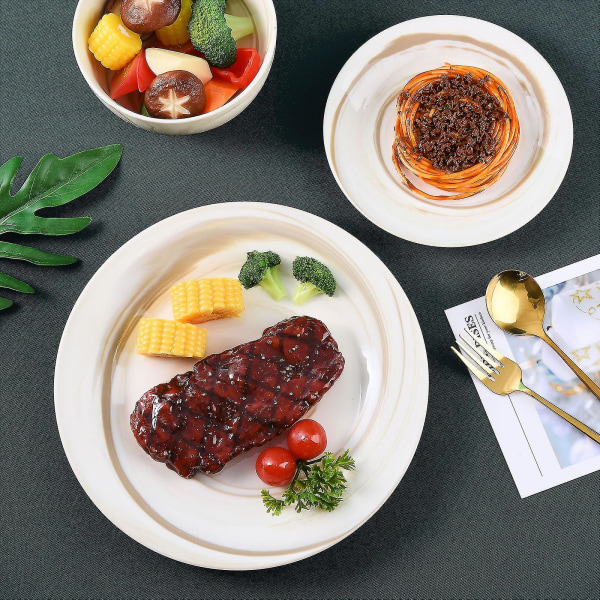 Marmor servisesæt Keramisk krus Salat tallerkenskål Bordservice, grå keramiske fade sæt med 4, Tåler opvaskemaskine og mikroovn