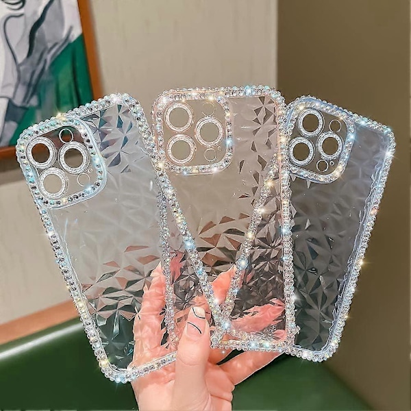 iPhone 13 Pro Skal, Kristallklart Bling Diamant Rhinestone Skal för Flickor Kvinnor, Glansigt Glittrande Mjuk Silikon Lins Fullt Skydd (Blå)