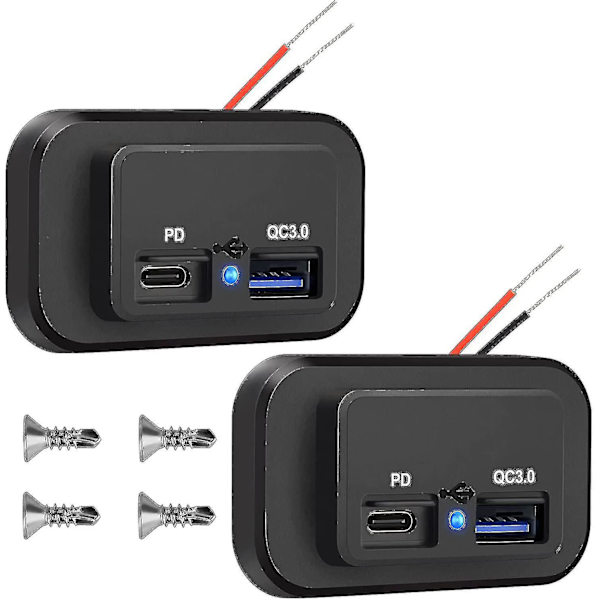 2 kpl 12 V:n USB-pistorasiaa, kaksoisnopea lataus 3.0 12 V:n pistorasia USB-laturi ja Pd Type-c (USB C), 12 V 24 V:n USB-laturi vedenpitävä virtapistorasia-adapteri Auton laturi