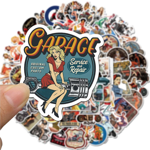 GHYT 100 stykker Sexy Retro Pinup Girl Stickers, Vintage Motorcycle Girl Waterproof Stickers for Voksne, Beautiful Girls Estetic Decals for Motorcycle