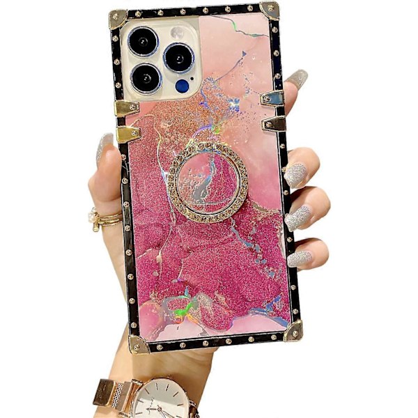 iPhone 13 Pro 6,1\" Transparent Skal för Tjejer Kvinnor Marmor Mönster TPU Lyxigt Skal Stötskyddande Robust Passar Apple med Ringstativ Kvadratisk Design