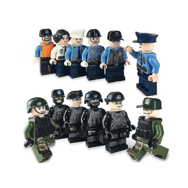 12 stk spesielle politibyggeklosser Bevæpnet politi gjør-det-selv små partikkelmonterte byggeklosser miniatyrleker