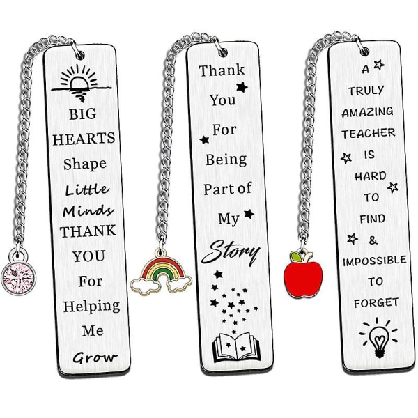 Lærer bogmærke Lærer påskønnelsesgaver Tak gaver fra studerende Eksamensgave Særlige lærergaver kompatible kvinder (farve: sølv) (3 stk)