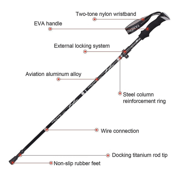 5-osainen taittuva vaellussauva, kävelysauva, vaellus, Naturehike Antishock（95-110cm，punainen）