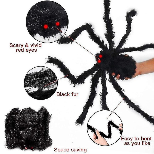 150/200 cm svart skummel gigantisk edderkopp Enorm edderkoppnett Halloween dekorasjonsrekvisitter Spøkelseshus ferie utendørs kjempedekorasjon (90 cm fargerik)