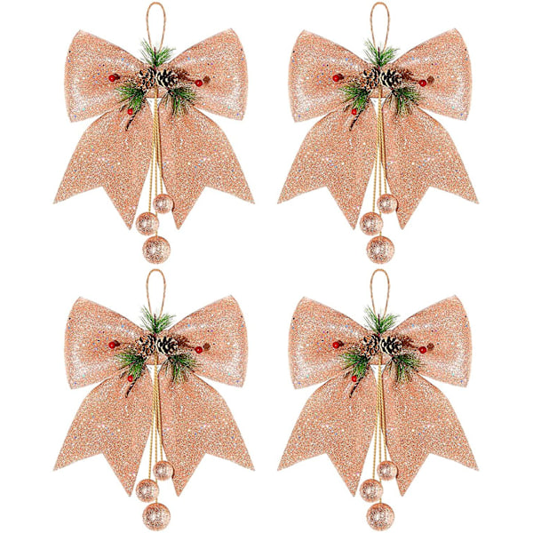 4 st julbågar, kransbågar, stora glitterbandsslipsar, stora julbågar, kransdekoration för julgranfestgåva, 9,8 x 11,8