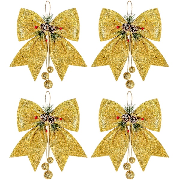 4 st julbågar, kransbågar, stora glitterbandsslipsar, stora julbågar, kransdekoration för julgranfestgåva, 9,8 x 11,8