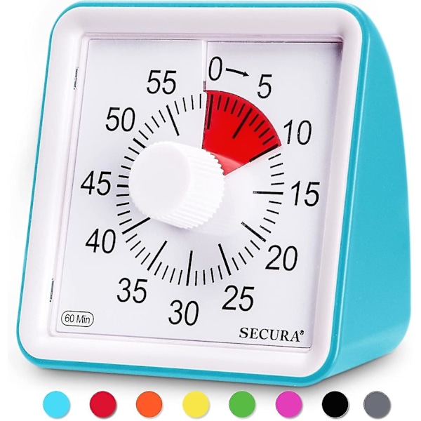 60-minuters visuell timer, klassrumsnedräkningsklocka, tyst timer för barn och vuxna (blå)