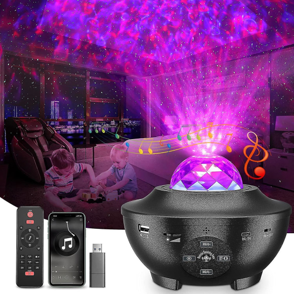 Star Sky-projektor, 10 farger LED-projektorlampe Nattlys med Bluetooth-høyttaler, fjernkontroll og timer nattbordslampe for baby barn Voksen soverom