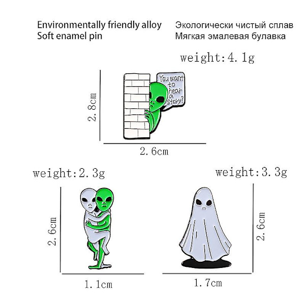 GHYT 3-pak Grøn Alien Emallje Reversstift
