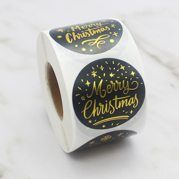 500 stk. Merry Christmas klistremerker rull, runde julemerker klistremerker lim juledekorative konvoluttforseglinger klistremerker (svart-1,5 tommer)