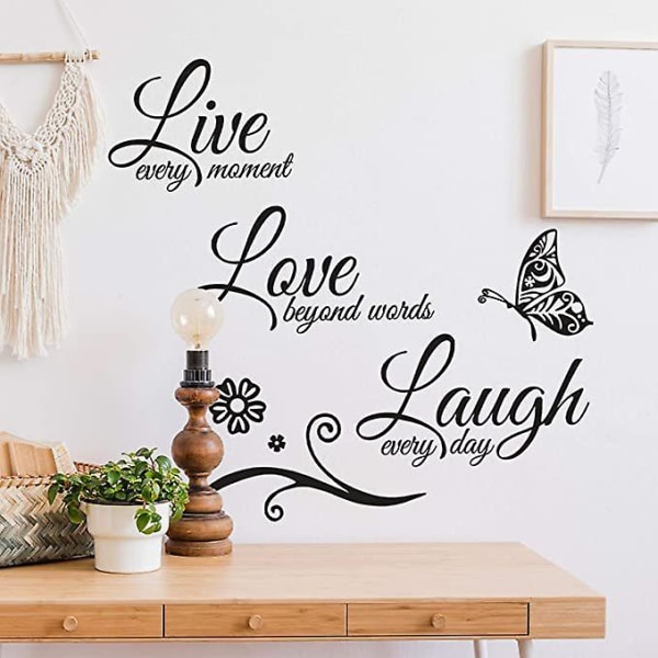 GHYT Quotes veggdekor-klistremerker, motiverende ord for veggdekor for hjemmet - lev hvert øyeblikk, le hver dag, kjærlighet hinsides ord