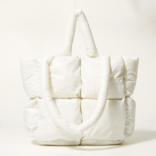 Handväska Mode Stor Tote Vadderade Handväskor Designer Quiltade Damväskor Lyx Nylon Dun Bomull Crossbody Väska Vinter Handväska（Beige）