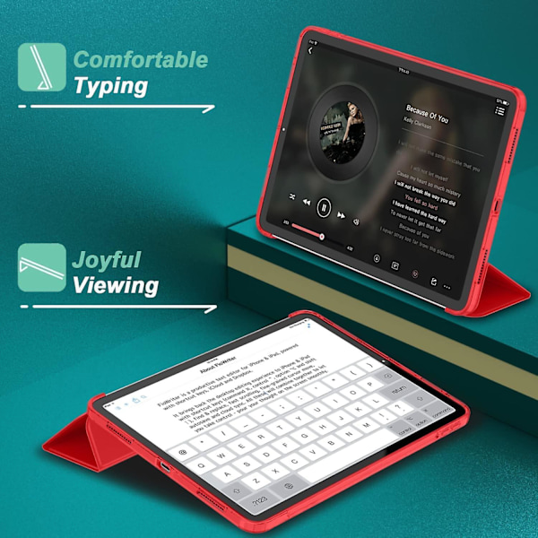 iPad Air 4 Fodral 2020 - iPad Air 4:e generation Fodral 10,9 tum Lätt Smalt Omslag Med Genomskinlig Frostad Hård Bak [stöder Touch ID](röd)