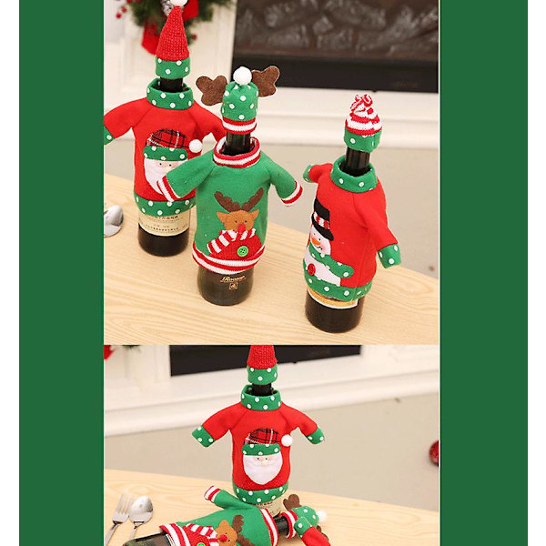Julvinflaskeöverdrag, Presentpåsar för Julen, Vinflaska, Festkläder, Juldekoration, 3-pack