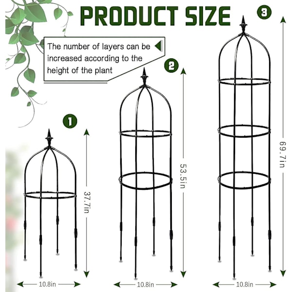 Trädgårdsobelisk, klätterväxtstöd, trädgårdsväxtstöd, blomsterstöd, tornformad trädgårdsbågstöd för klätterväxter 90 cm