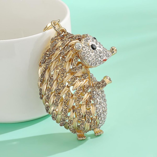 Søte dyre nøkkelringer for kvinner Bling Hedgehog nøkkelring for jentepung, veske eller bilheng, champagne