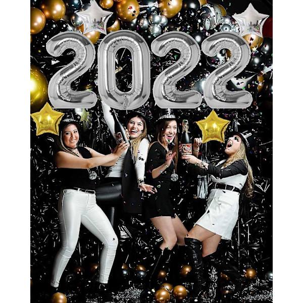 8-pack 40 tum Silver 2022 Ballonger Folie Mylar Ballonger För 2022 Nyårsafton Fest Dekorationer Festival Examen Jubileumsfest Tillbehör