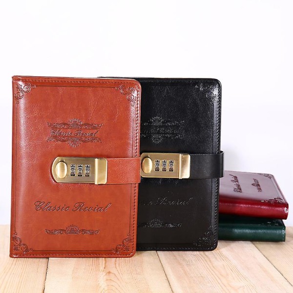 New Product,diary With Lock - Leather Password Locking Journal Secret With Combination Lock - Black