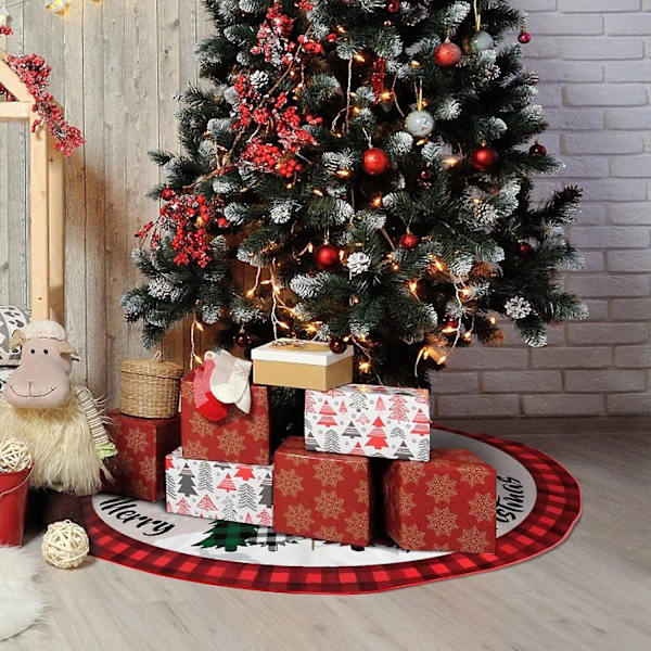 Julgransmatta 48 Tum Röd Rustik Julgransmatta Med Snöflingedesign För Glad Jul Julhelg Festdekorationer Inomhus Utomhus