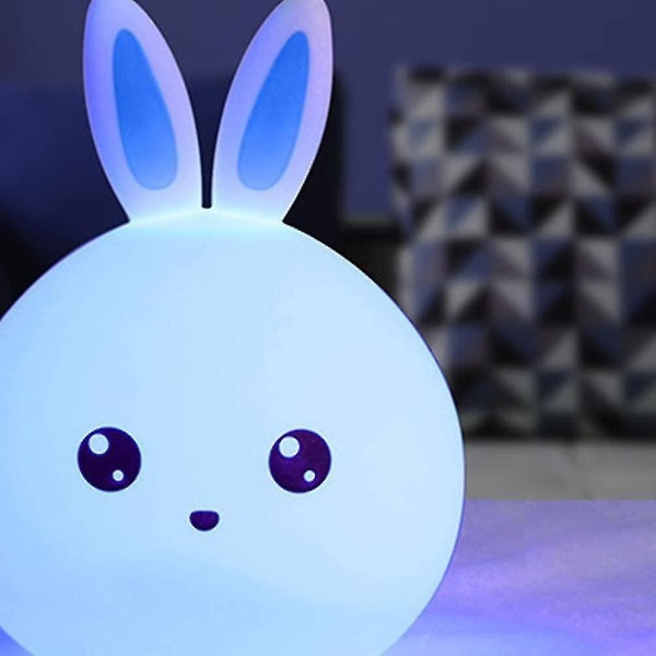 Silikonelampe tegneseriegave til børnegave soveværelse ledsager soveklaplampe oplader farverigt natlys kanin（blå）