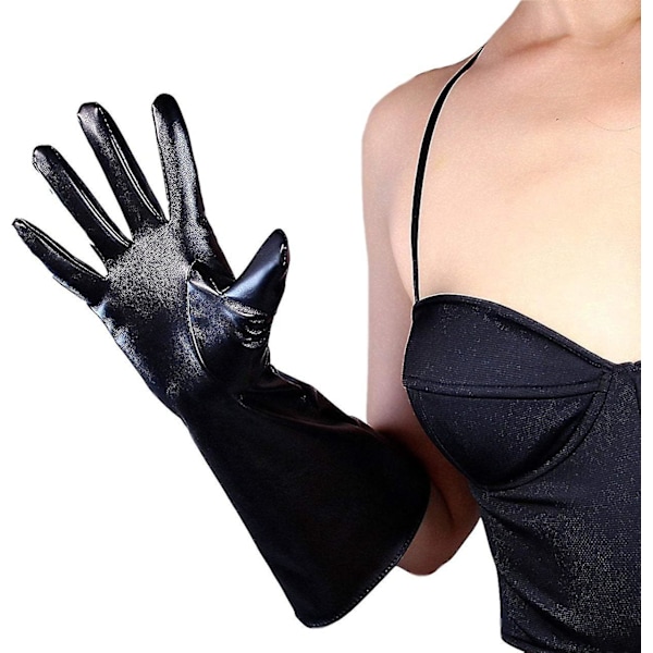 Mode Långa Handskar Unisex Stridshandske Konstläder 38cm 15-tums Stor Bred Manschett