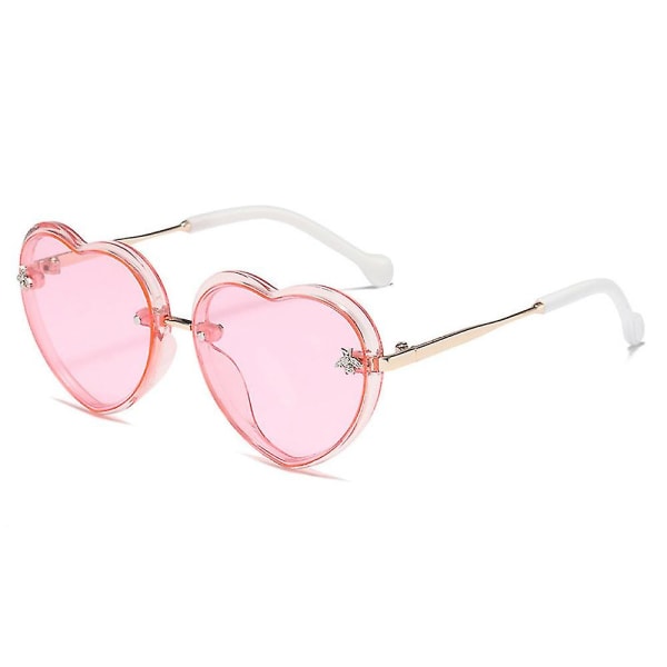 Hjerteform Solbriller Metallinnfatning UV-beskyttelse Sportssolbriller for barn（Transparent rosa）