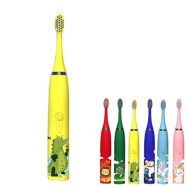Elektrisk tannbørste for barn, automatisk tegneserievanntett tannbørste, sonisk usb-lading (gul)