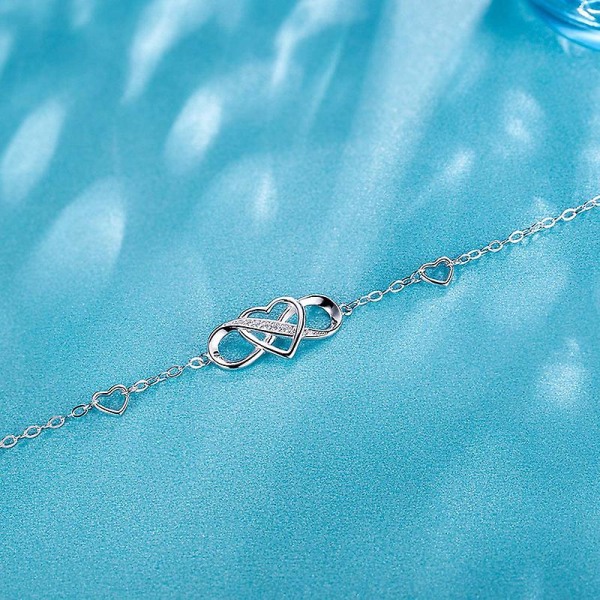 WABJTAM Damearmbånd 925 Sterling Sølv Infinity Heart Hvidguldbelagt diamant justerbart armbånd Bedste mors dags gaver til kvinder piger