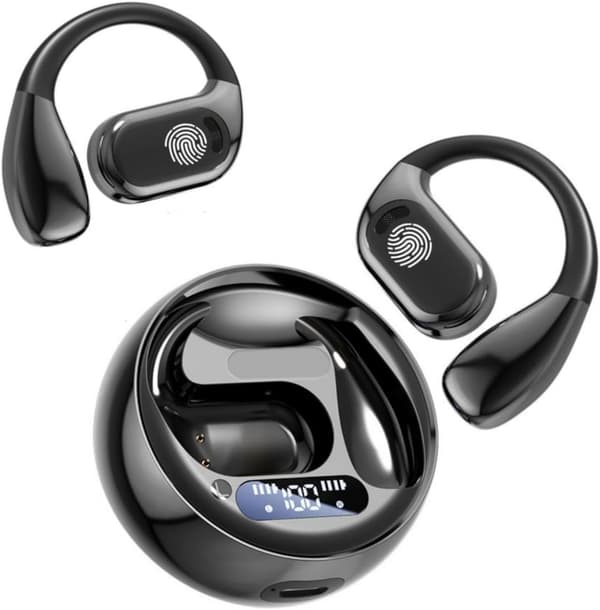 Bluetooth Open Ear Gaming Hodetelefoner, IPX5 Vanntette Støyreduserende Trådløse Bluetooth Ørepropper med Mikrofon for Android/iOS (Svart)