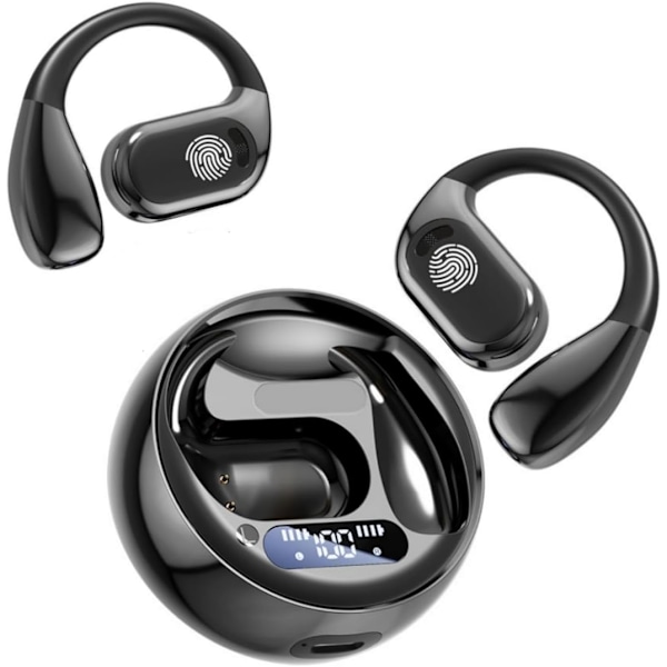 Bluetooth Öppna Öron Spelhörlurar, IPX5 Vattentäta Brusreducerande Trådlösa Bluetooth Hörlurar med Mikrofon för Android/iOS (Svart)