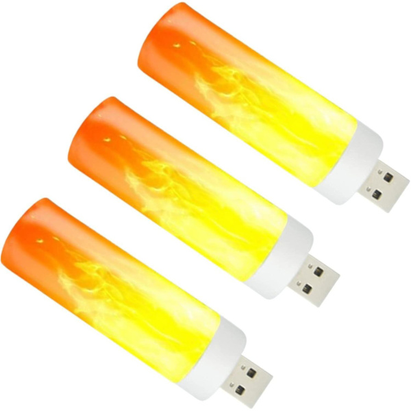 3 st LED-lampor med flammeffekt - LED-flammeffektlampa - flamlampa USB-laddningsbar, energibesparande
