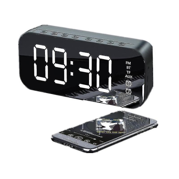 Multifunktionell LED digital väckarklocka Bluetooth högtalare Skrivbord vid sängbord Lysande elektronisk musikdosa（svart）