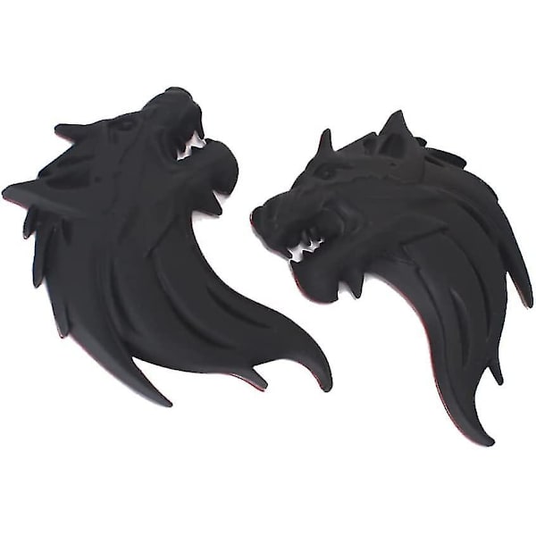 Metal Bil Mærkat Ulv Hoved Totem Mærkat Ulv Emblem Køretøj Mærkat Dekoration Sort 1par Bil Mærkater sort2stk)