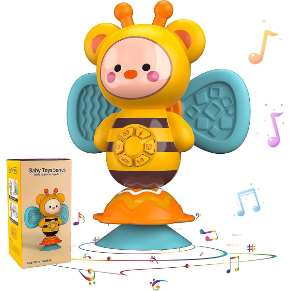 Stol Legetøj Sugekop Fingerspids Spinner Baby Musical Legetøj Gul Bee Legetøj med musik og led lys, spædbørns lys op legetøj, udviklingsbakke legetøj