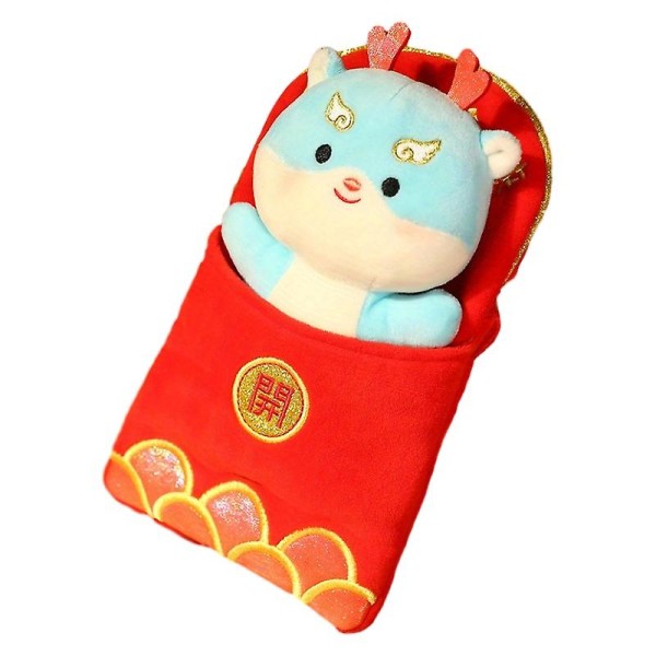 Uudenvuoden punainen paketti pieni laukku Lohikäärmeen maskotti pehmolelu Lucky Money Change Dragon Baby Gift (sininen)